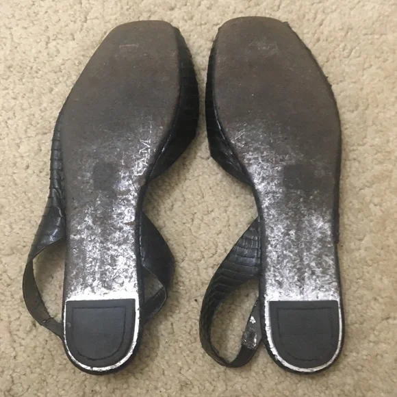 Sam Edelman Erica Flats Peep Toe Snakeskin Embossed Leather Slingback Black - Picture 8 of 13